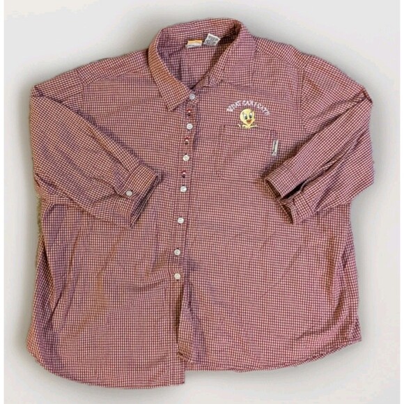 Vintage Tweety Bird Women’s Plus Size 26W/28W Button Down Shirt Plaid Red Looney - Picture 1 of 16